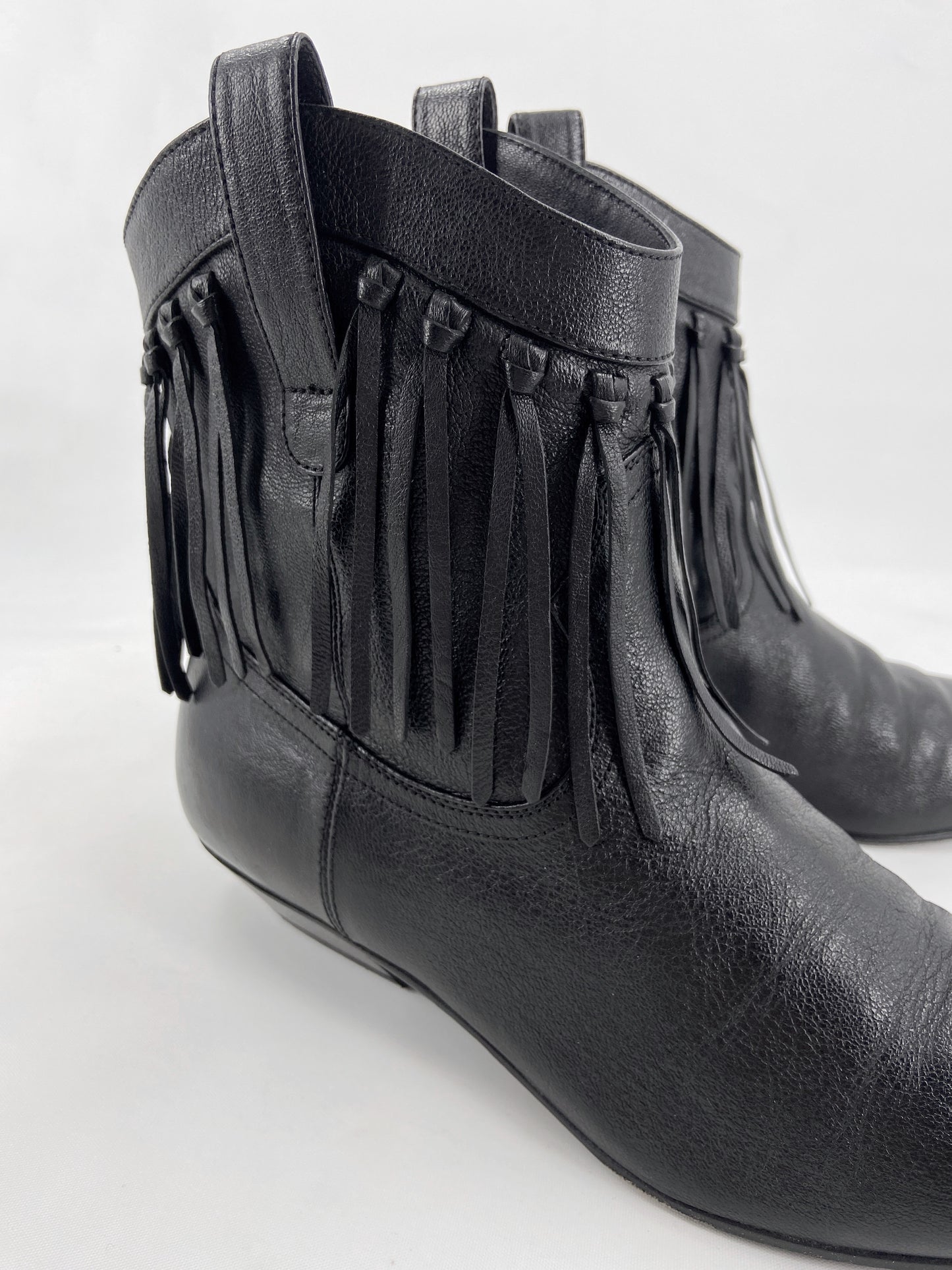 Saint Laurent Hedi Slimane Black Fringed Western Boot 37