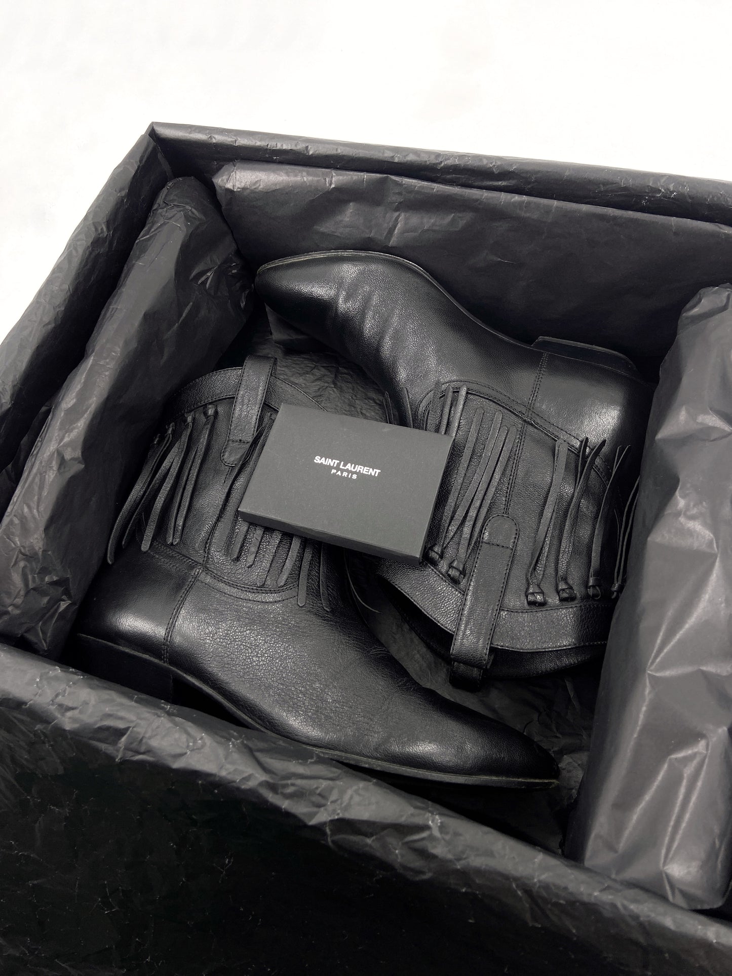 Saint Laurent Hedi Slimane Black Fringed Western Boot 37