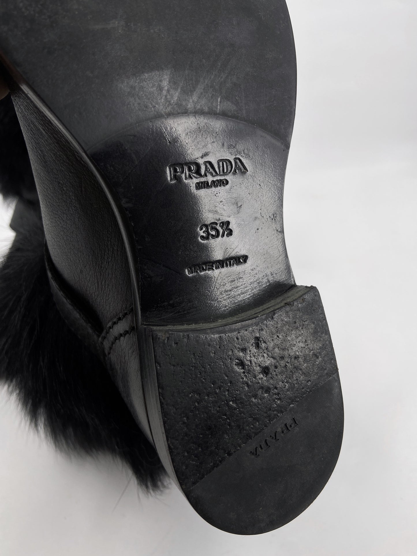 Prada Shearling Fur Buckle Strap Ankle Boots