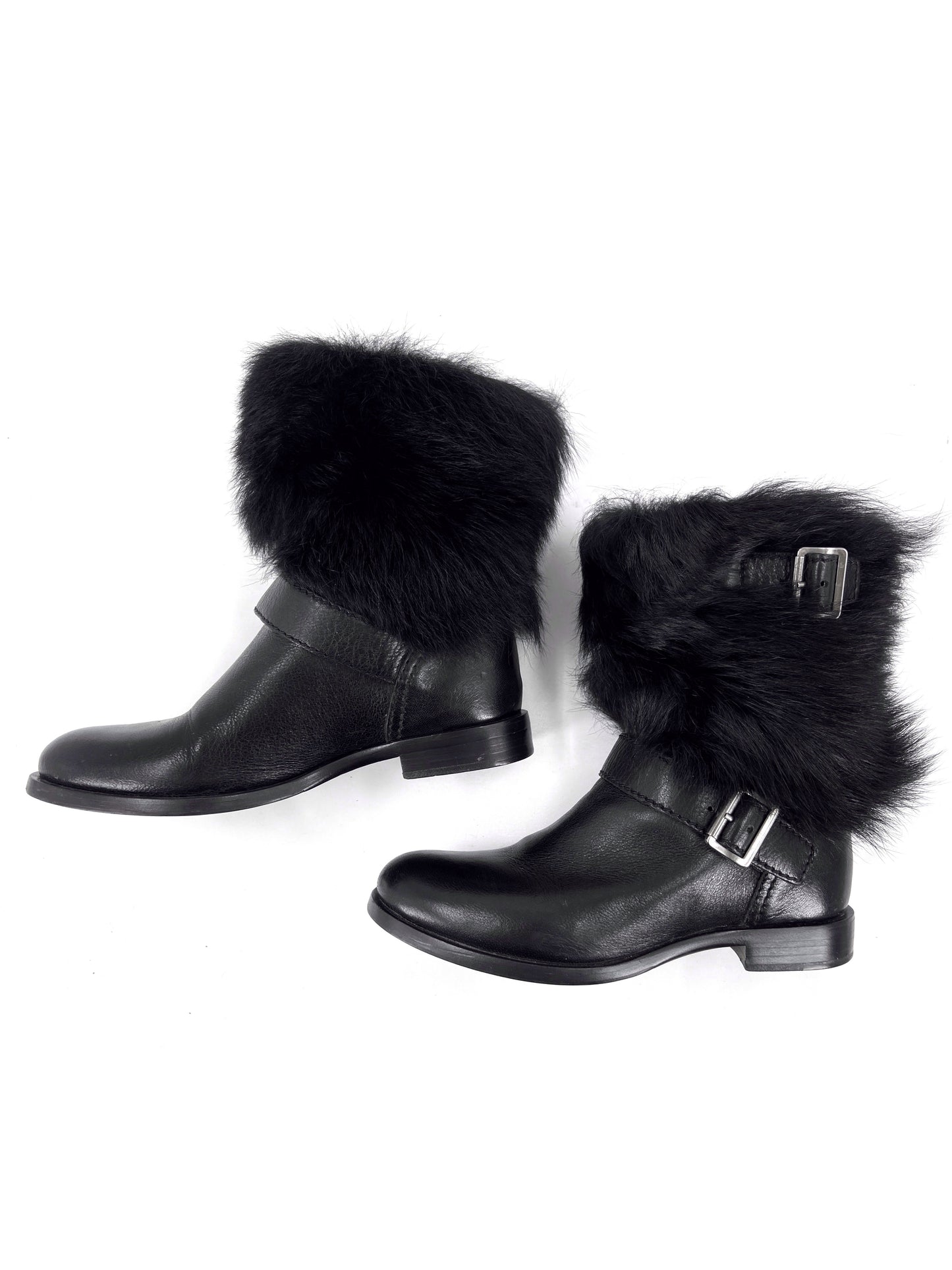 Prada Shearling Fur Buckle Strap Ankle Boots