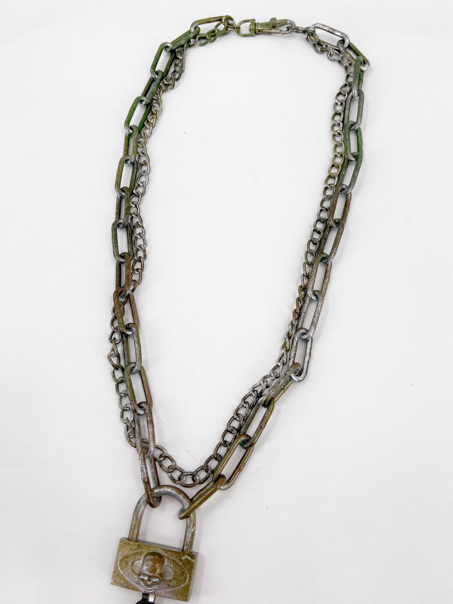 Jean Paul Gaultier 90s Sample Skull Lock Key Cross Double Chain Necklace