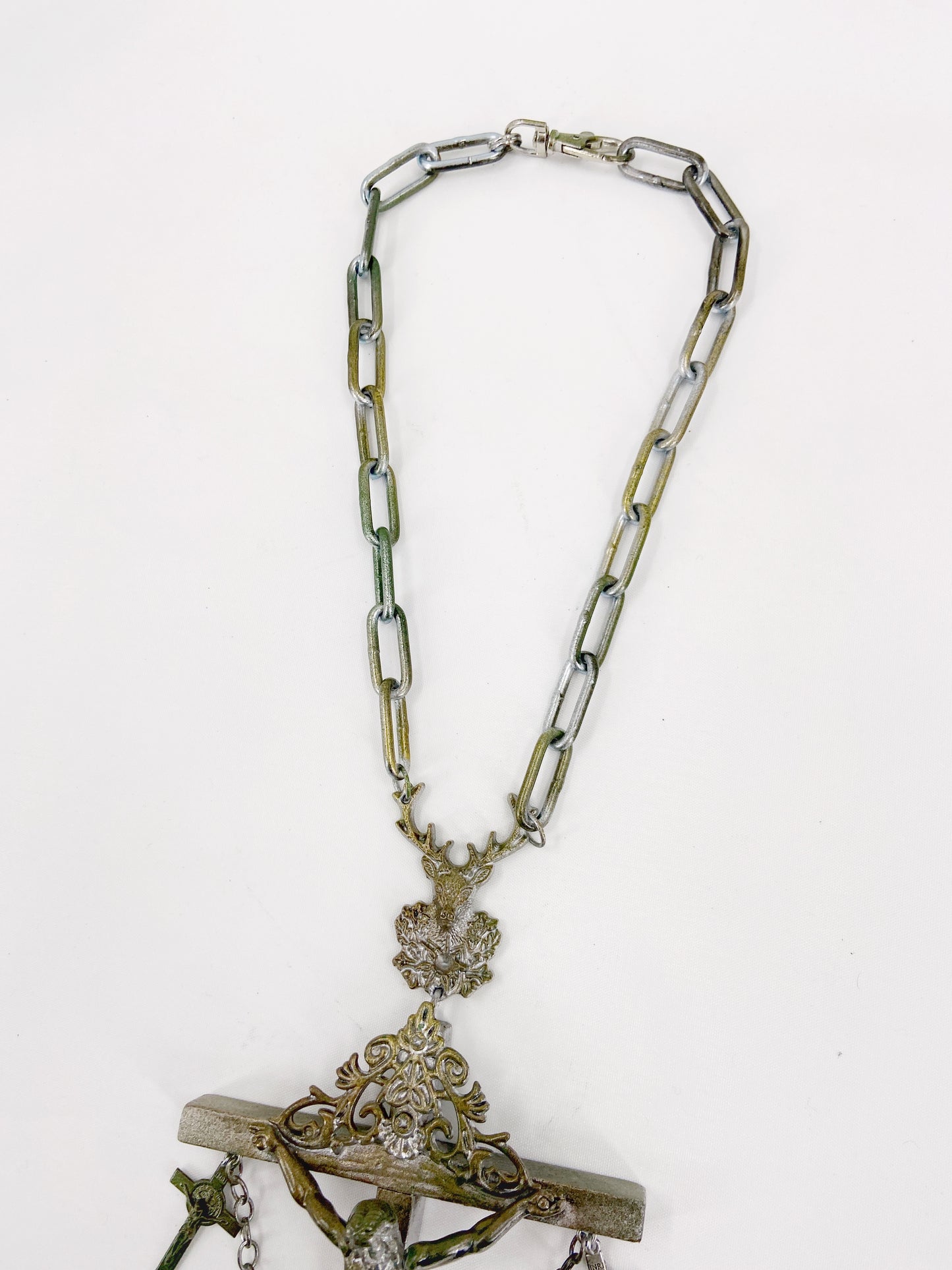 Jean Paul Gaultier 90S Sample 1/1 XXL Silver 5 Crucifix Cross Deer Chain Necklace