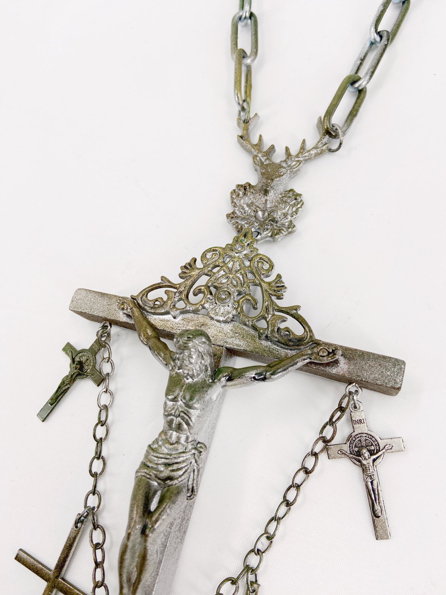 Jean Paul Gaultier 90S Sample 1/1 XXL Silver 5 Crucifix Cross Deer Chain Necklace