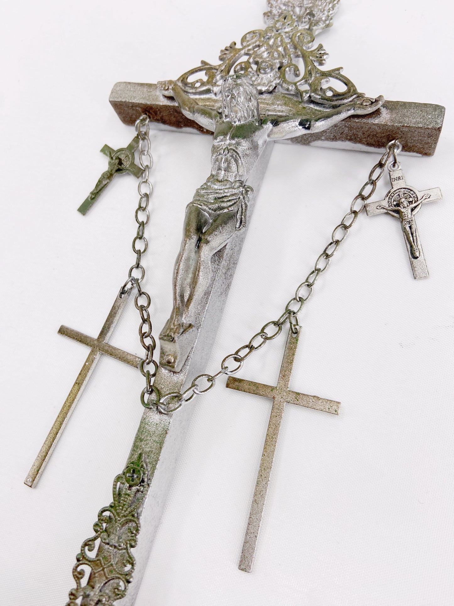 Jean Paul Gaultier 90S Sample 1/1 XXL Silver 5 Crucifix Cross Deer Chain Necklace