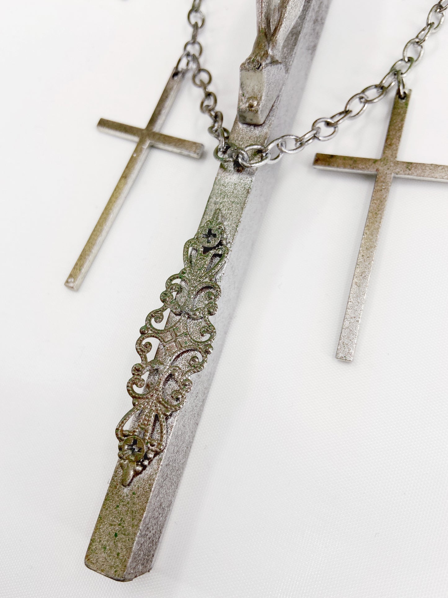 Jean Paul Gaultier 90S Sample 1/1 XXL Silver 5 Crucifix Cross Deer Chain Necklace