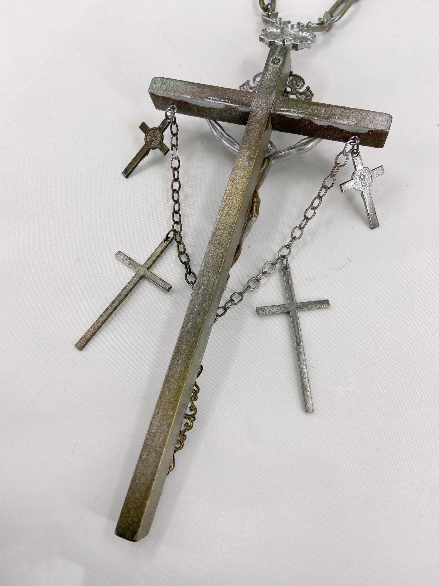 Jean Paul Gaultier 90S Sample 1/1 XXL Silver 5 Crucifix Cross Deer Chain Necklace