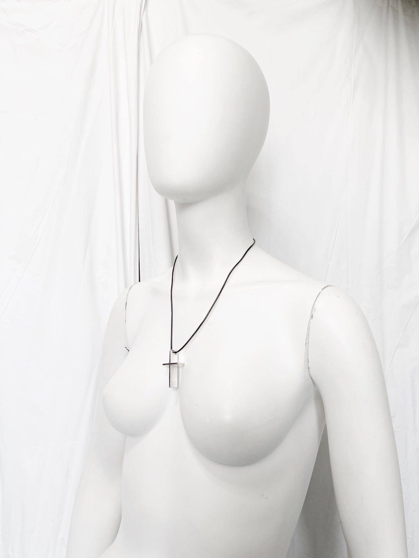 Gucci Fall 2002 3D 925 Sterling Silver Cross with Leather Strap
