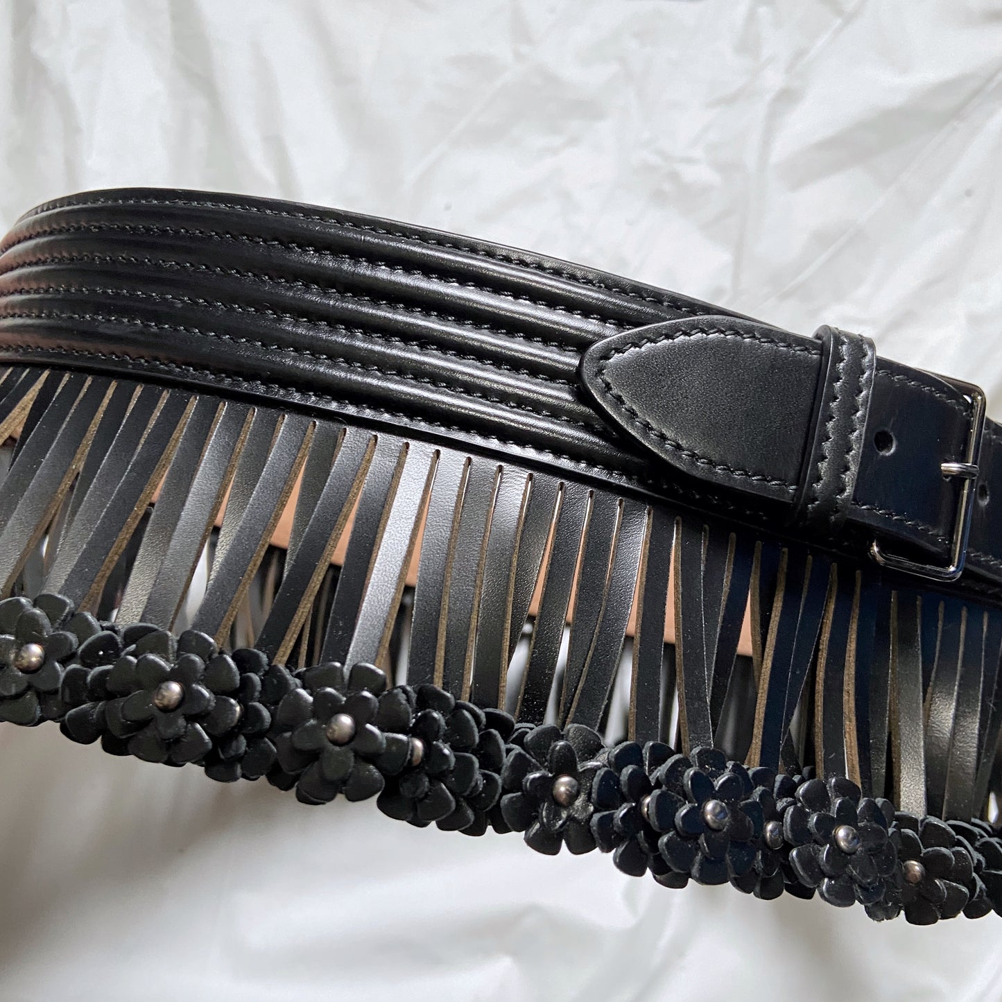 Alaïa Floral-appliquéd Fringe-trimmed Quilted Leather Corset Wide Belt