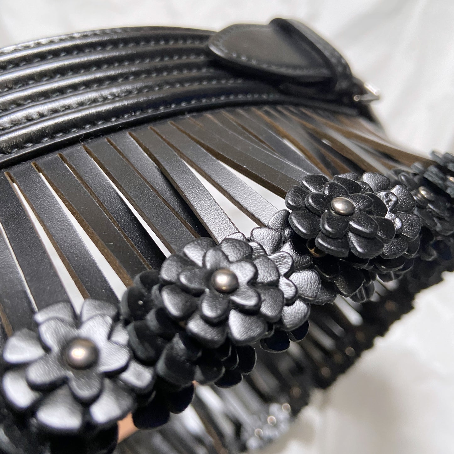 Alaïa Floral-appliquéd Fringe-trimmed Quilted Leather Corset Wide Belt