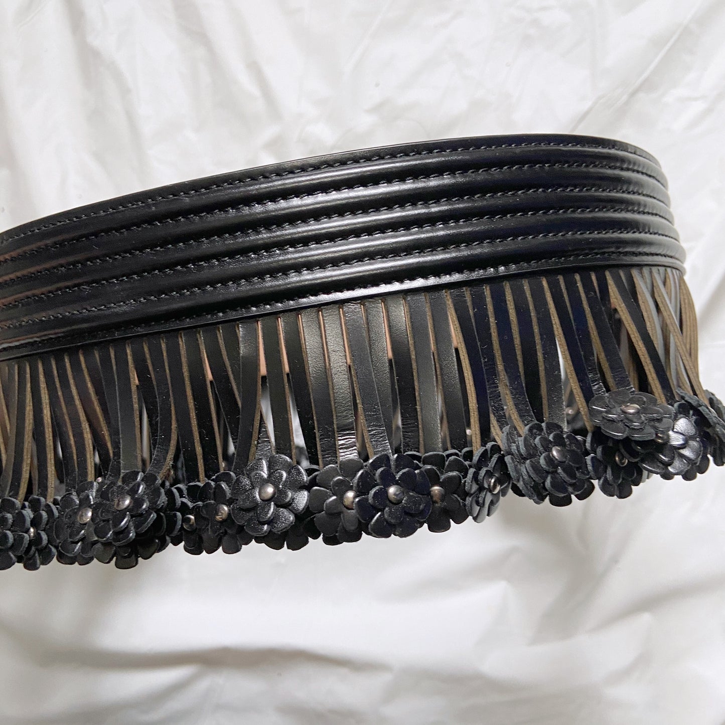 Alaïa Floral-appliquéd Fringe-trimmed Quilted Leather Corset Wide Belt