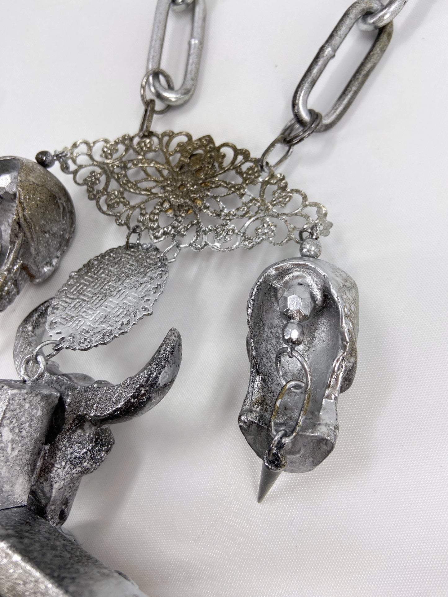 Jean Paul Gaultier 90S Sample 1/1 XXL Silver Crucifix Cross Bull Skull Spiked Chain Necklace