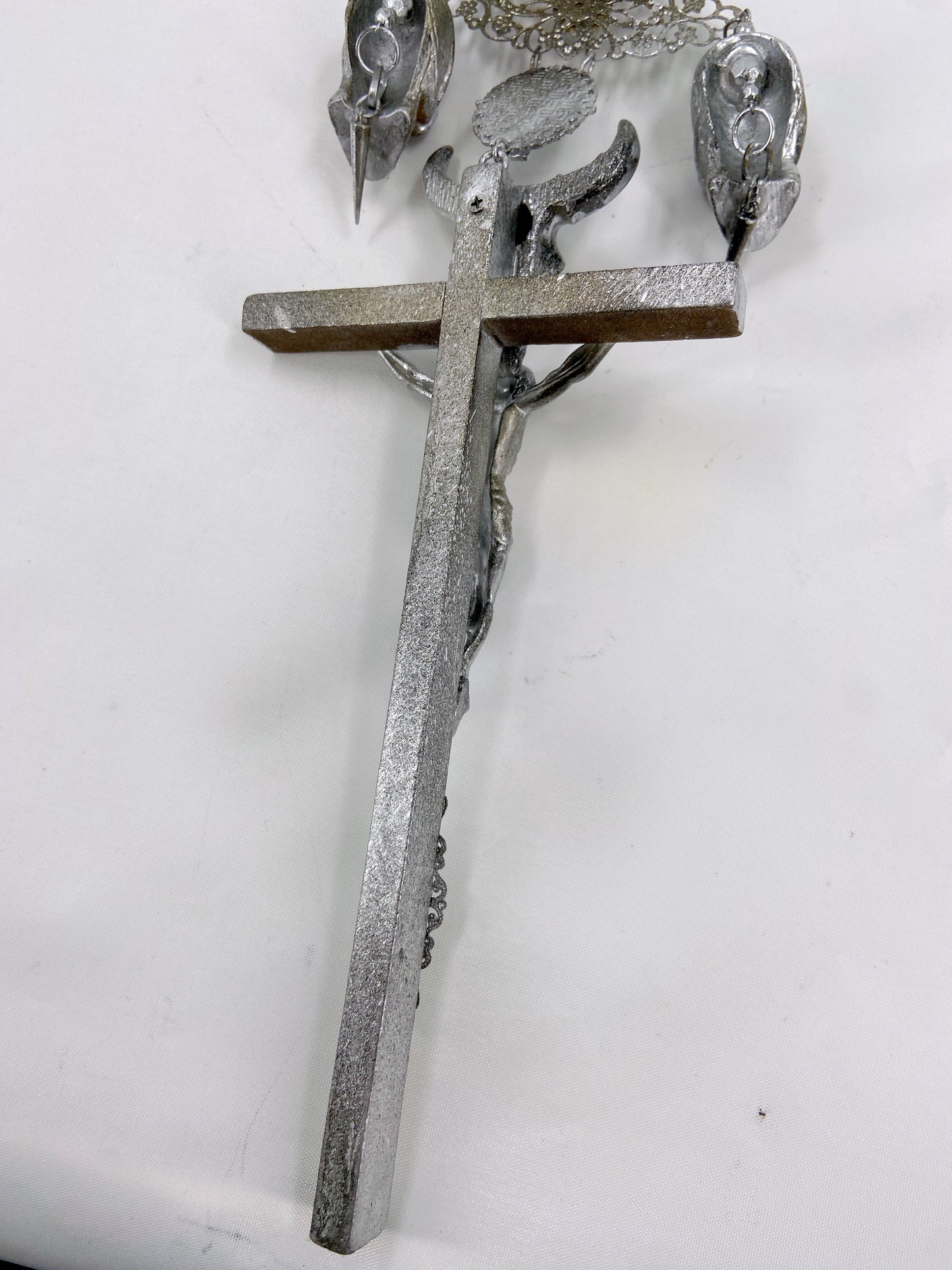 Jean Paul Gaultier 90S Sample 1/1 XXL Silver Crucifix Cross Bull Skull Spiked Chain Necklace