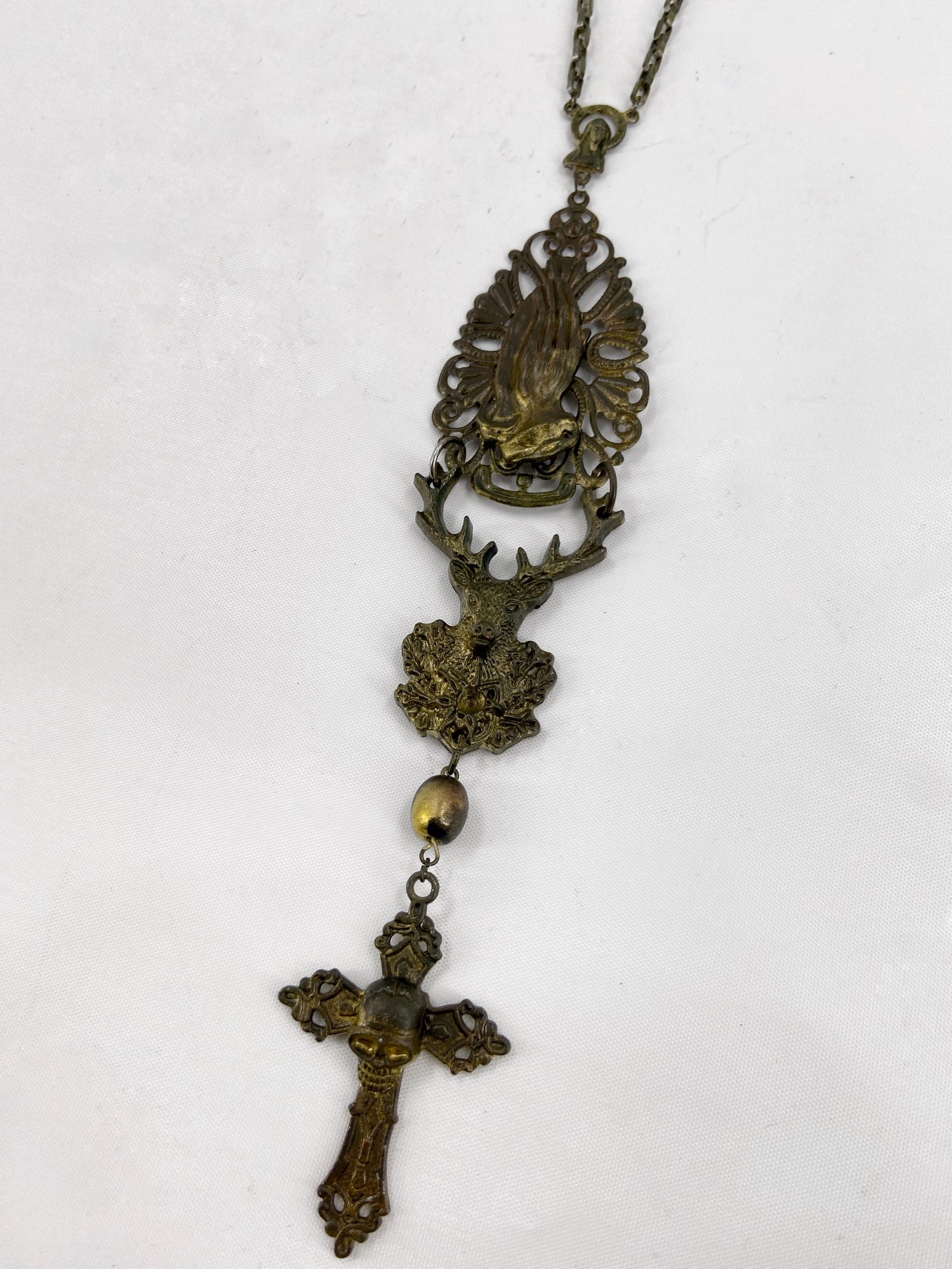 Jean Paul Gaultier 90S Sample Praying Deer Cross Long Necklace