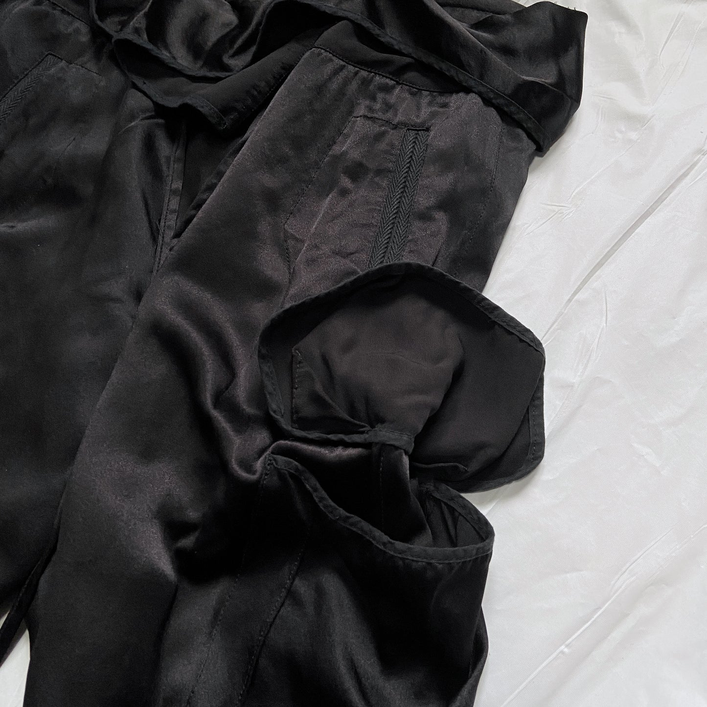 BWNT Balmain Decarnin Era Fall 2009 Black Silk Cargo Bondage Drop Crotch Pants