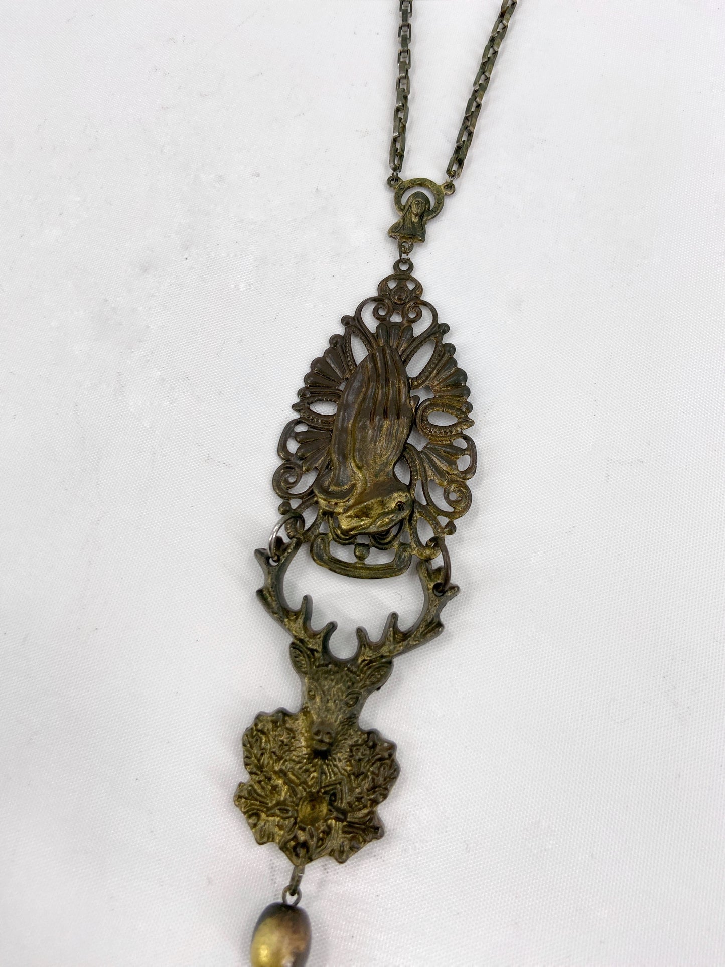 Jean Paul Gaultier 90S Sample Praying Deer Cross Long Necklace