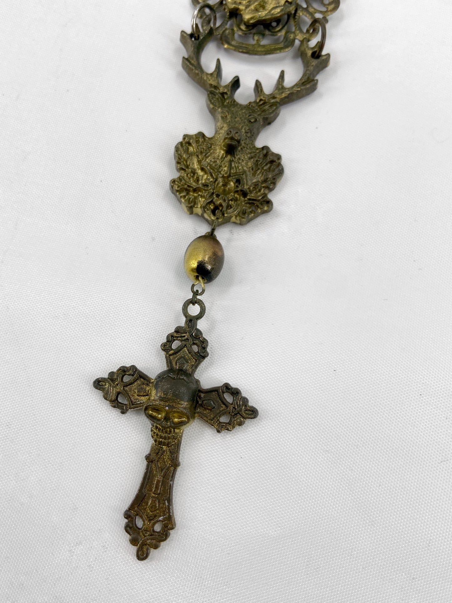 Jean Paul Gaultier 90S Sample Praying Deer Cross Long Necklace
