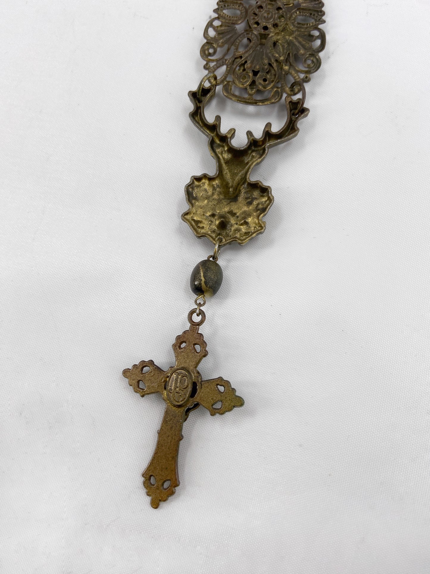 Jean Paul Gaultier 90S Sample Praying Deer Cross Long Necklace