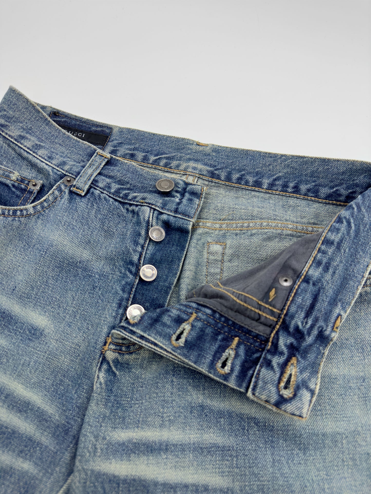 Gucci Spring 2001 Tom Ford Light Blue Denim Cropped Jacket Jeans Set 38