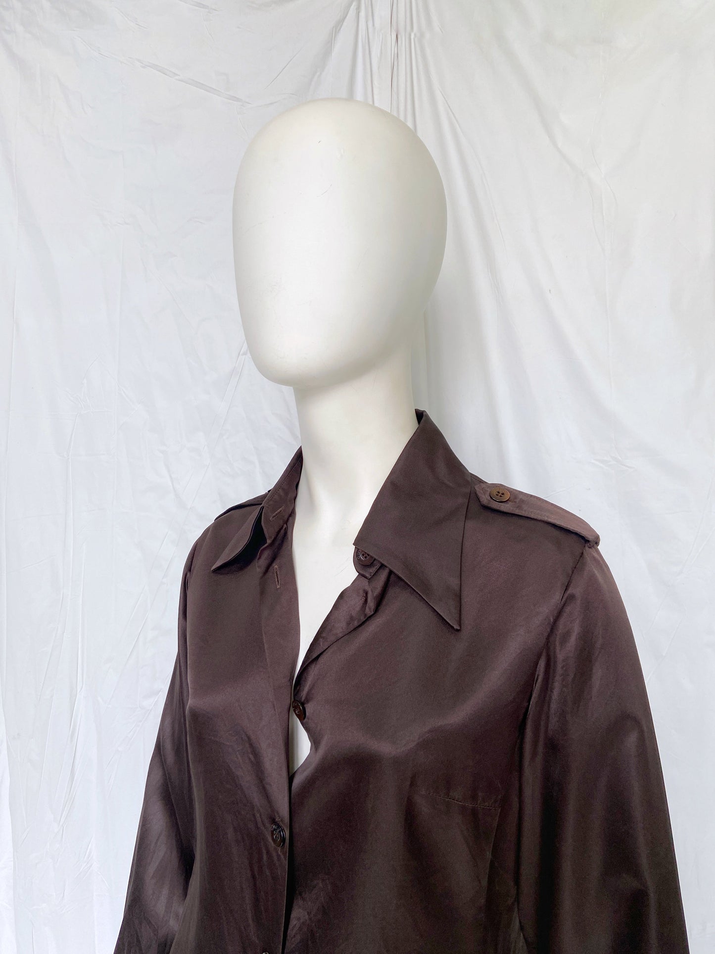 Gucci Fall 1996 Iconic Tom Ford Epaulette Brown Silk Shirt 40