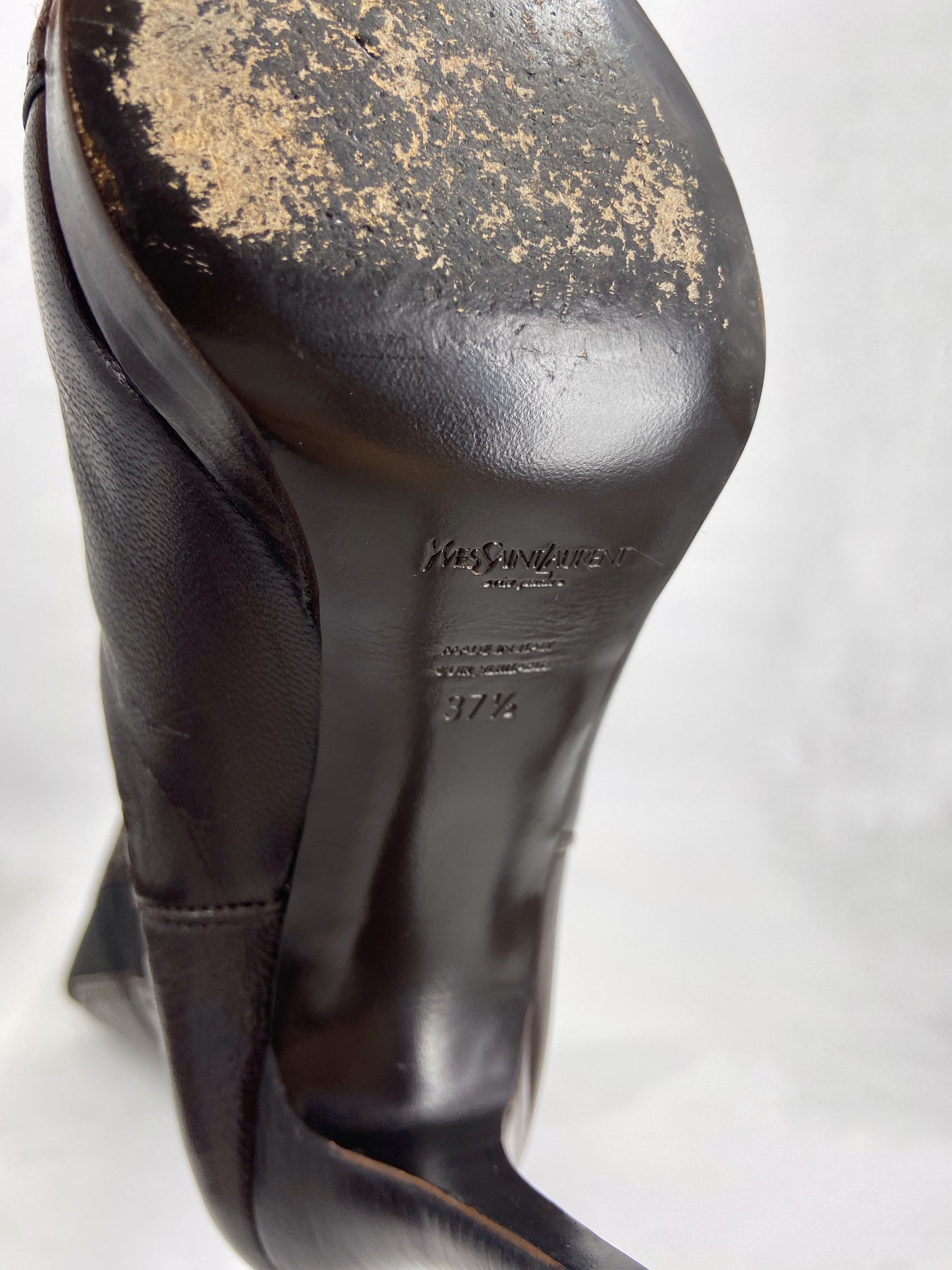 Yves Saint Laurent Rive Gauche Tom Ford Shearling Brown Heeled Stiletto Long Boots 37.5