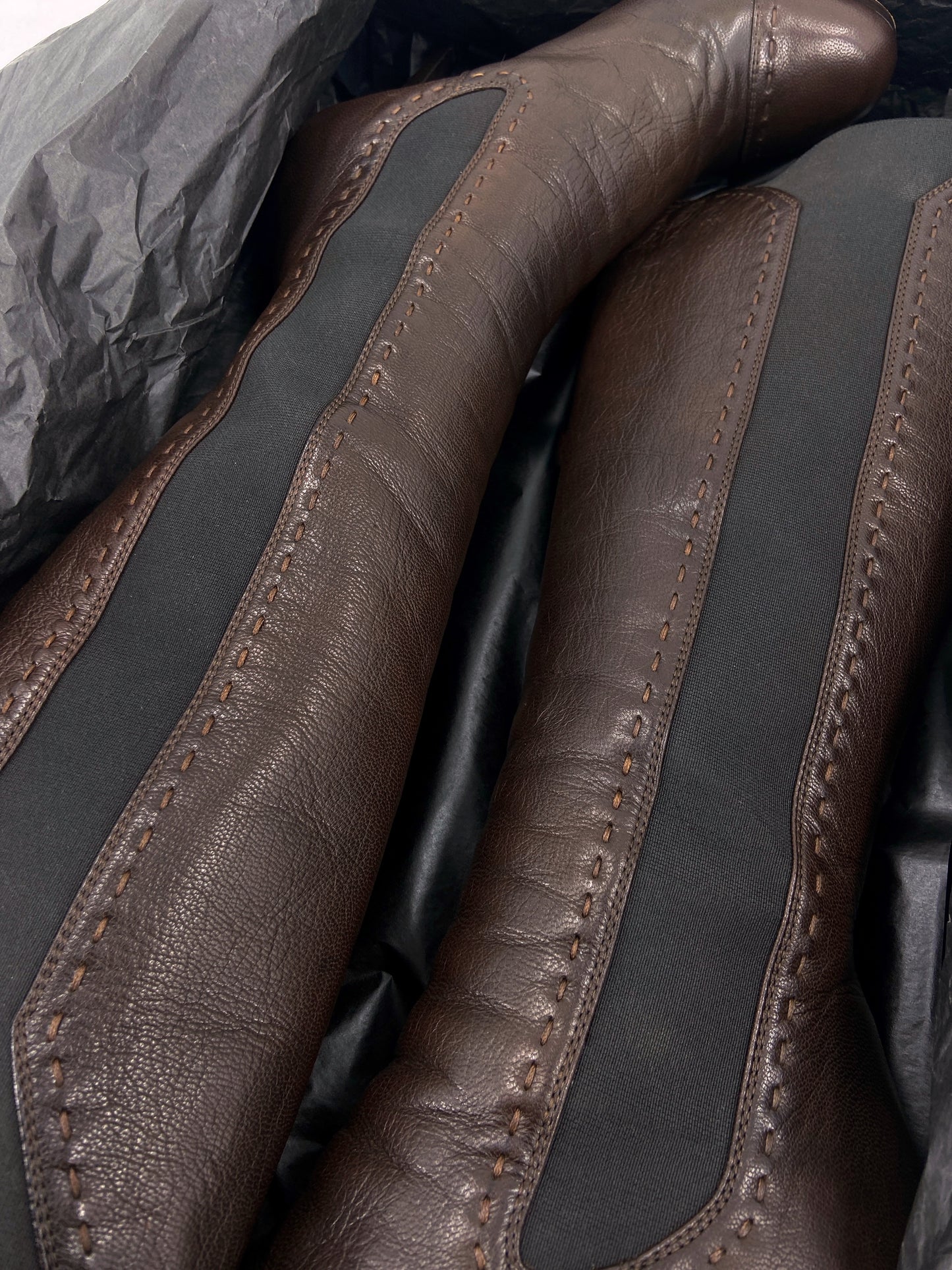 Yves Saint Laurent Rive Gauche Tom Ford Shearling Brown Heeled Stiletto Long Boots 37.5