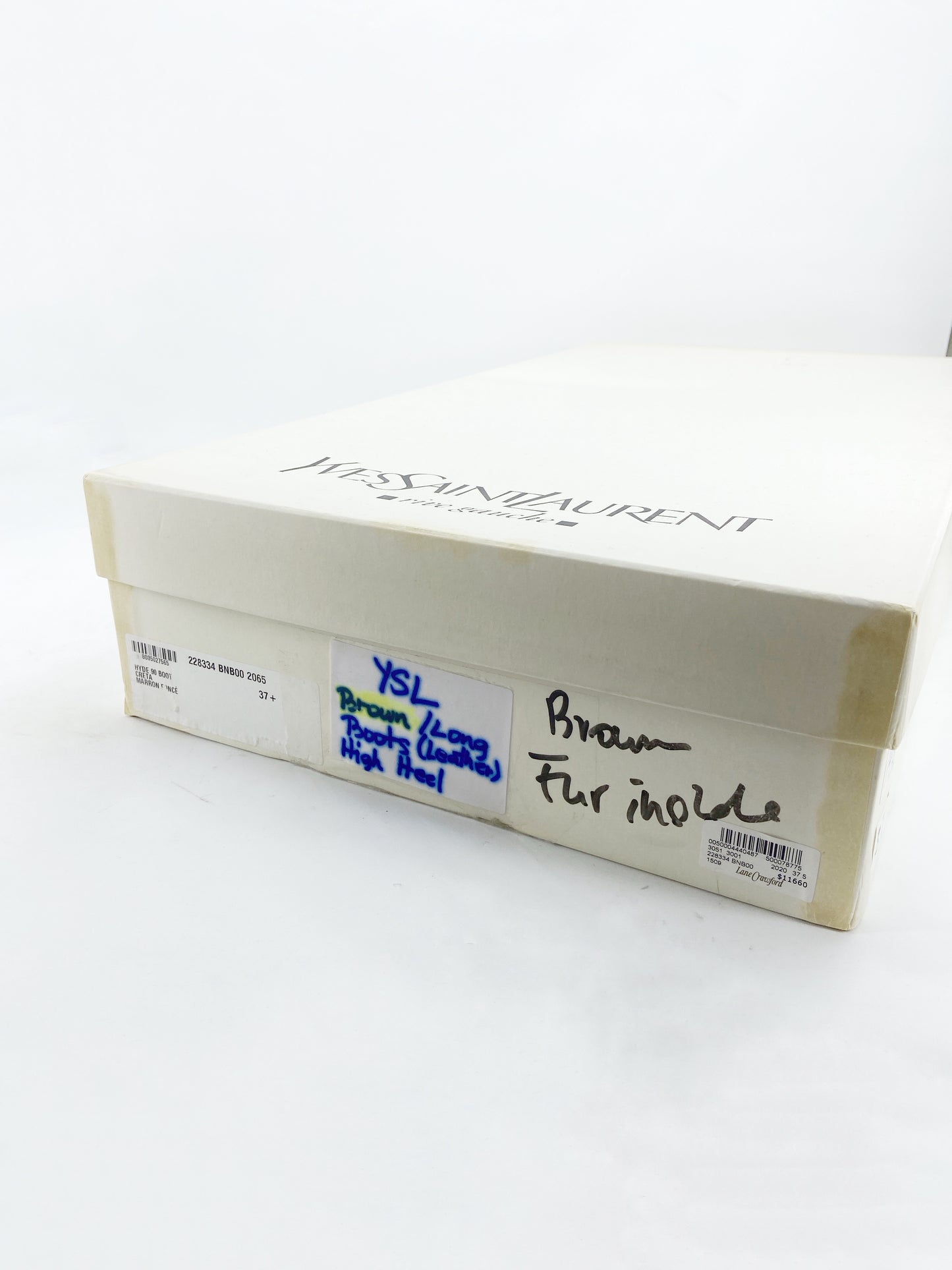 Yves Saint Laurent Rive Gauche Tom Ford Shearling Brown Heeled Stiletto Long Boots 37.5