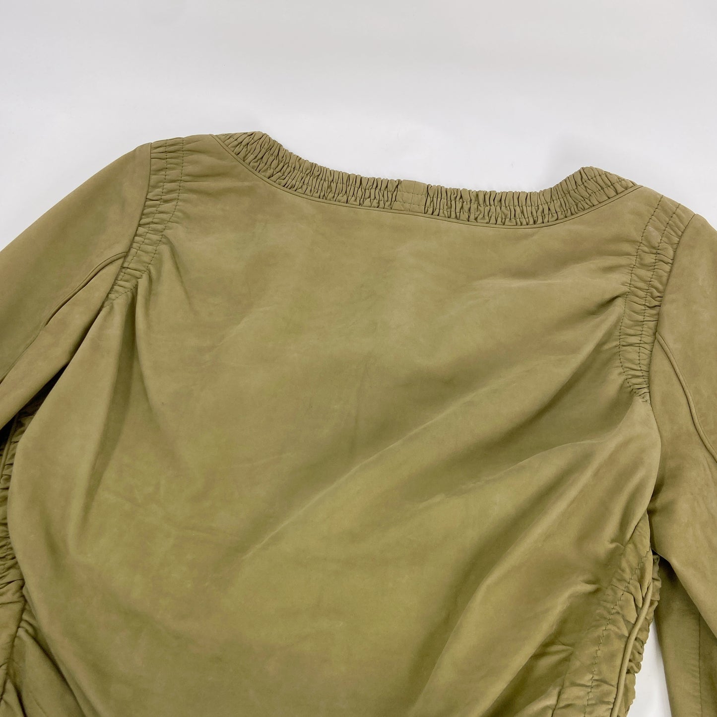 Gucci Spring 2003 Tom Ford Ruched Green Suede Leather Top Jacket