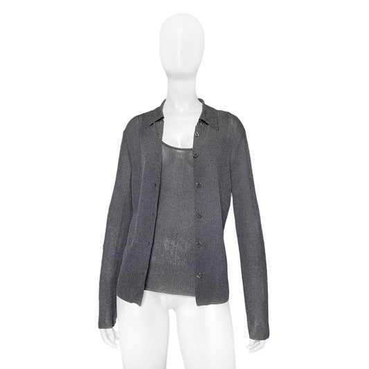 Gucci 1996 Tom Ford mesh knit metallic twinset tank and shirt M&L