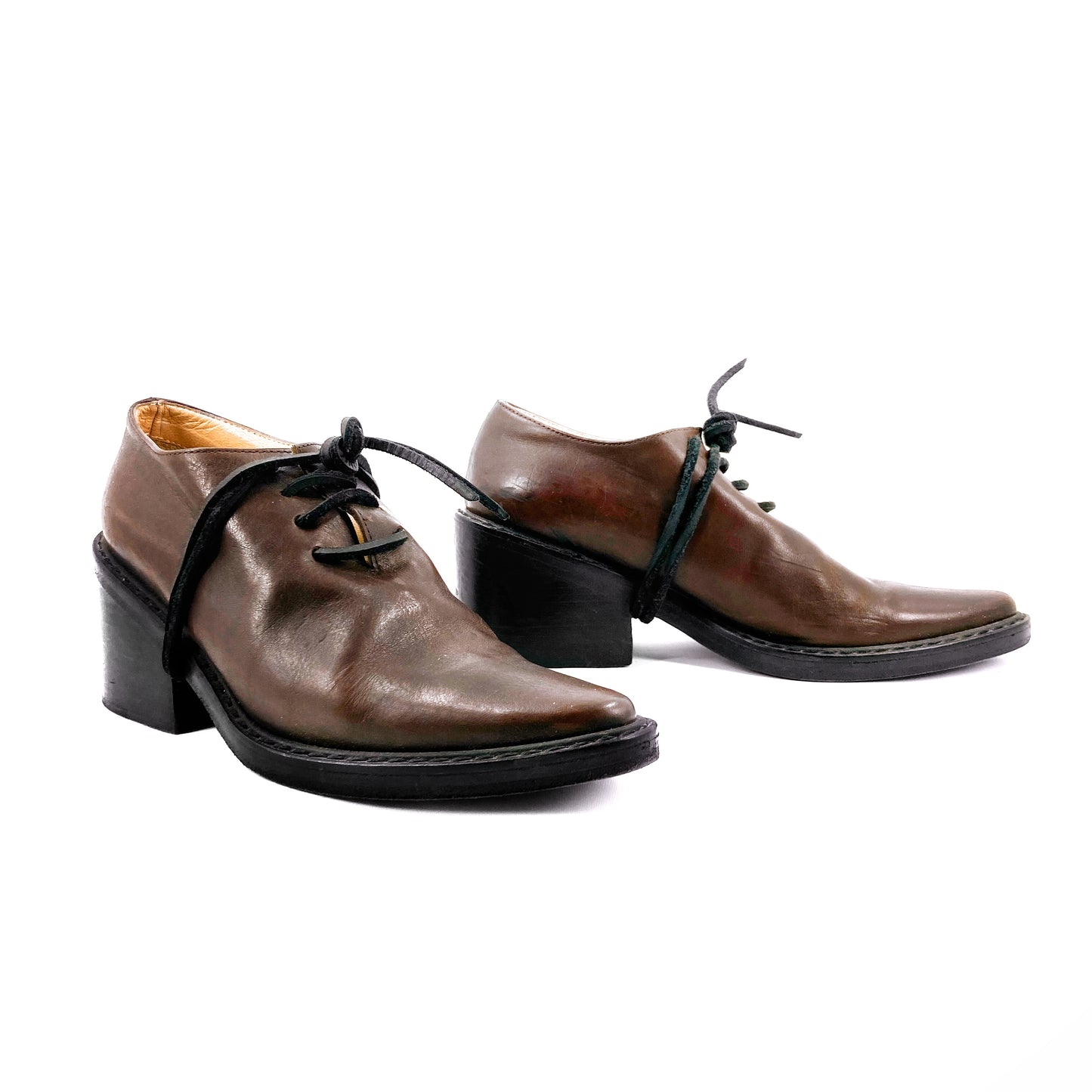 Ann Demuelemeester 90s Brown Heeded Derbies 37.5