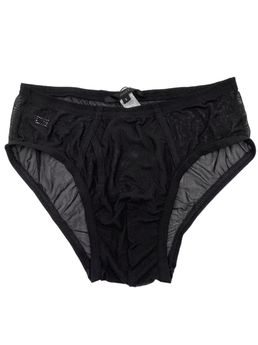 BWNT Gucci Spring 1998 Tom Ford Swarovski Logo Black Sheer Mesh Brief Shorts S
