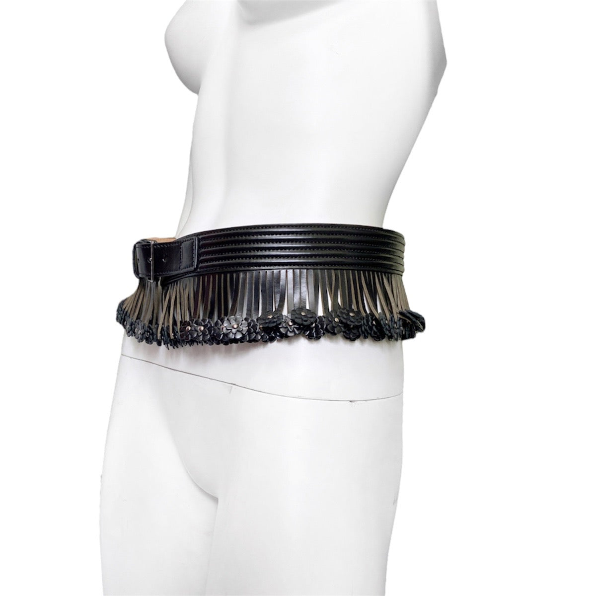 Alaïa Floral-appliquéd Fringe-trimmed Quilted Leather Corset Wide Belt