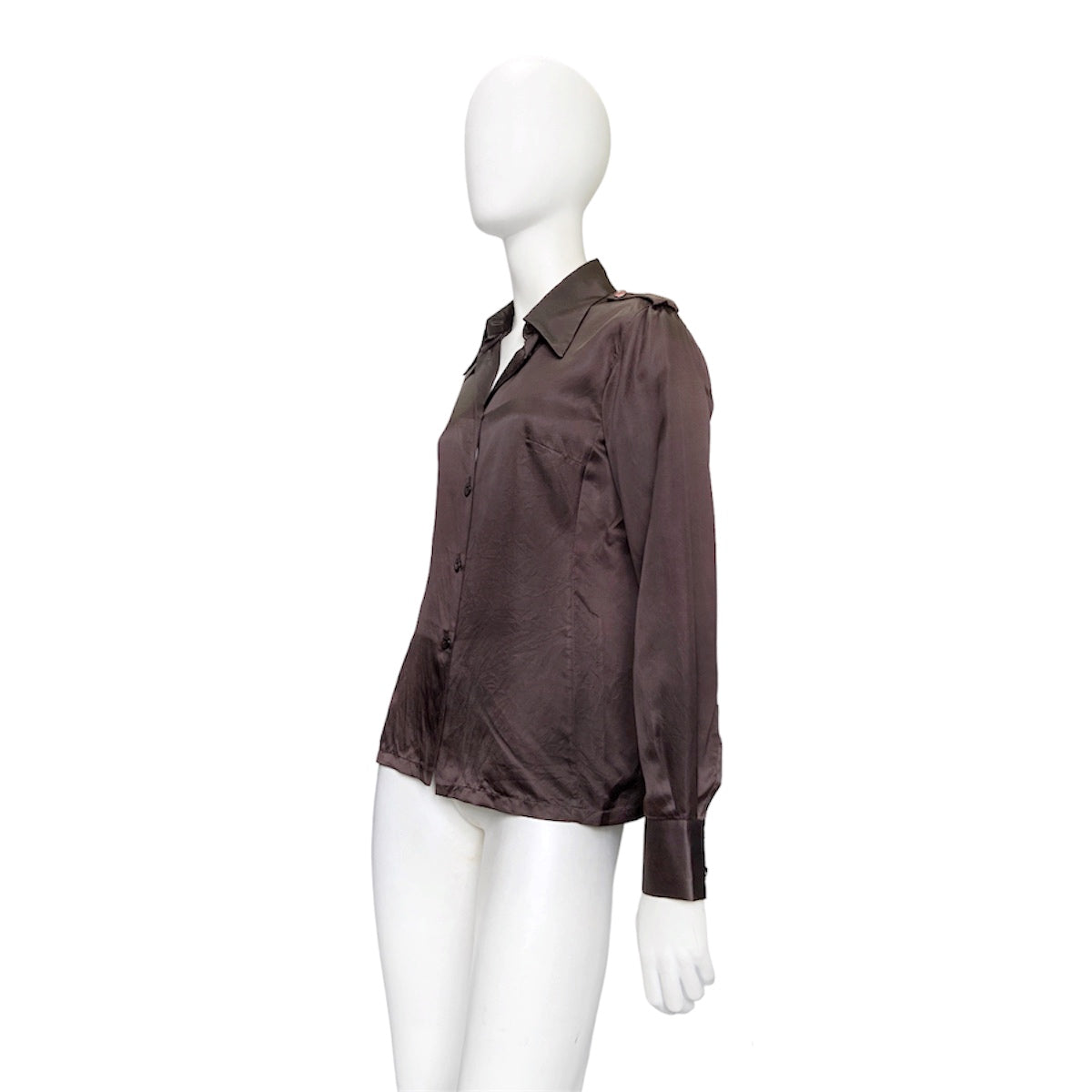 Gucci Fall 1996 Iconic Tom Ford Epaulette Brown Silk Shirt 40