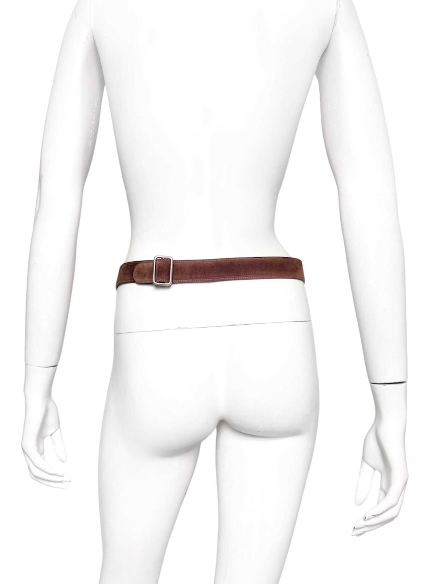 Gucci Fall 1995 Tom Ford Silver Horsebit Brown Suede Leather Belt 30