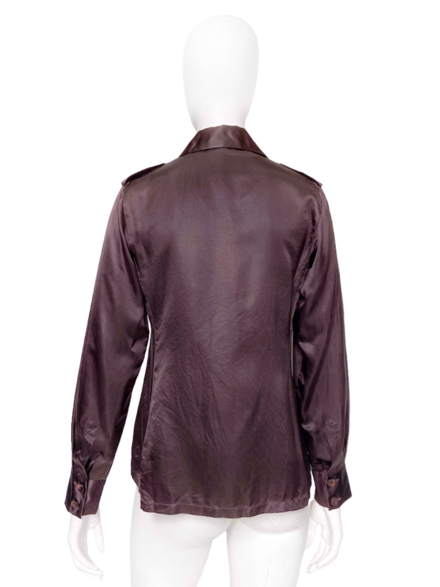 Gucci Fall 1996 Iconic Tom Ford Epaulette Brown Silk Shirt 40