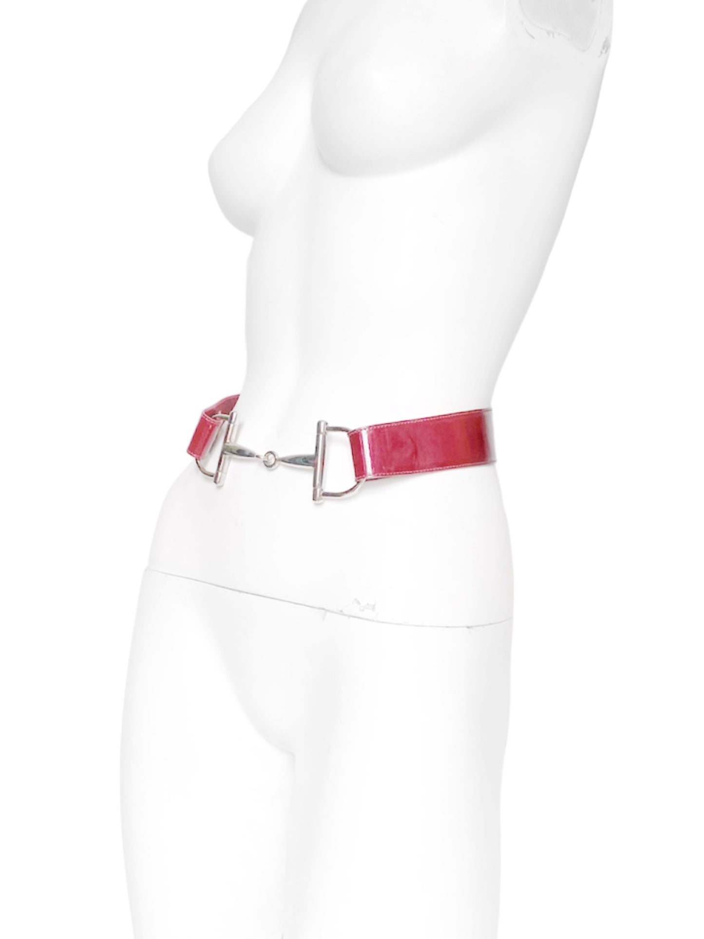 Gucci Fall 1995 Tom Ford Red Horsebit Patent Leather Belt 28