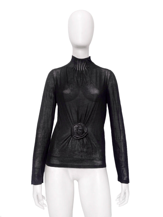 Gucci Fall 1999 Tom Ford Giesel Runway Leather Flower Appliqué Sheer Top S