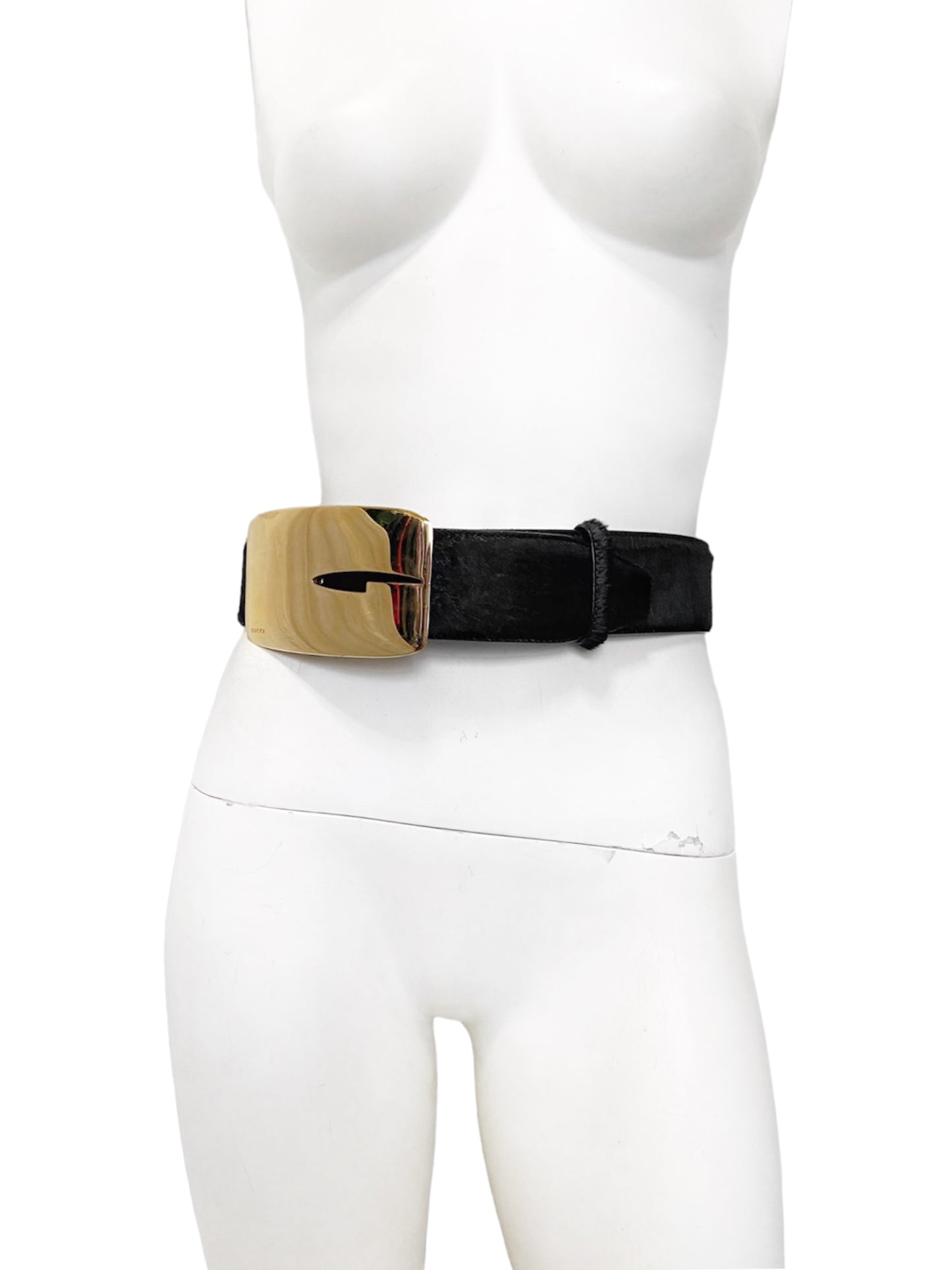 Gucci Fall 1996 Tom Ford Iconic Gold Logo Brown Pony Hair Belt 28