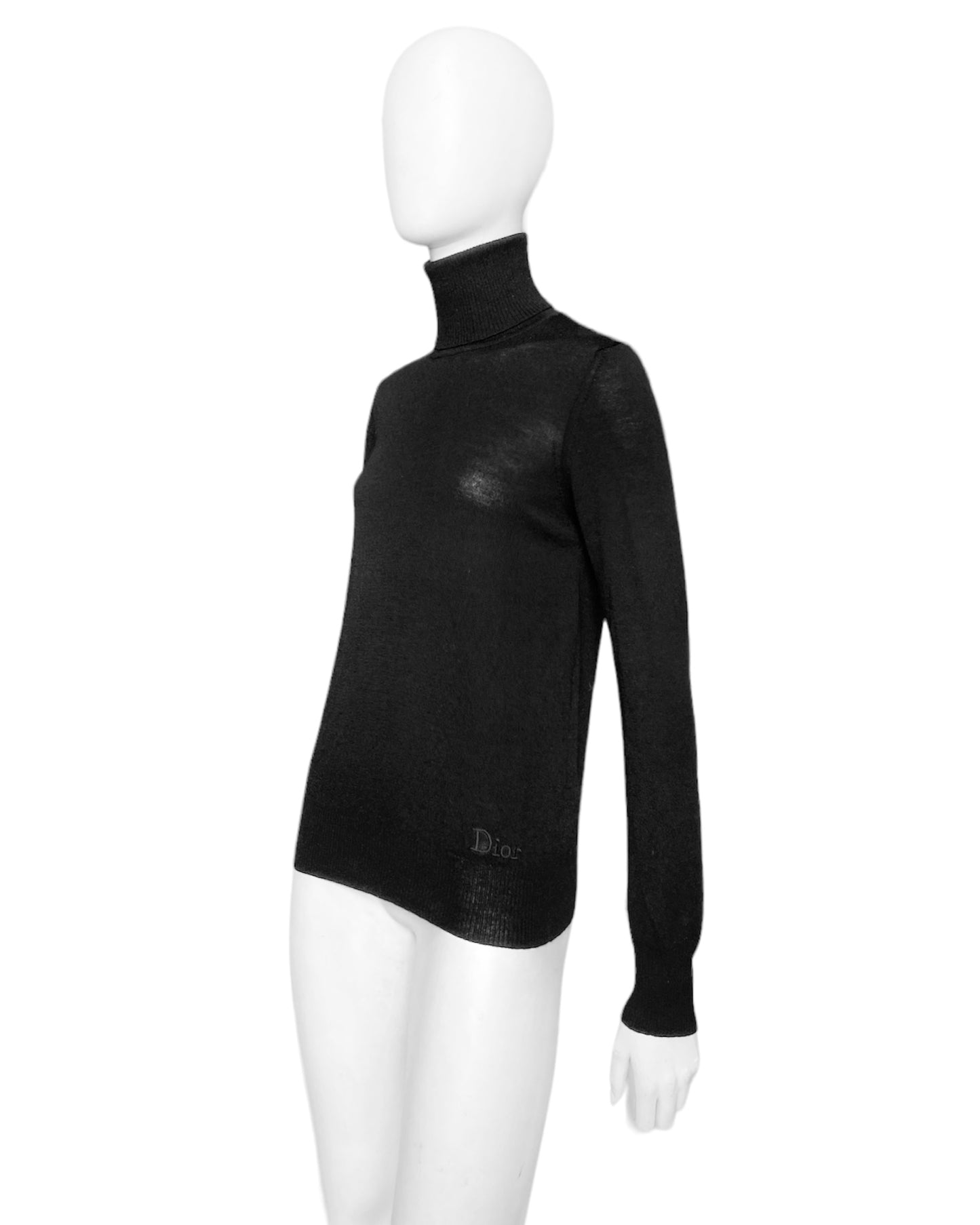 Dior Fall 2006 Galliano Black Logo Knit Turtleneck Sweater