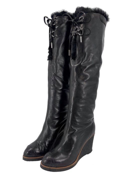 Chanel Fall 2006 Karl Lagerfeld Shearling Lambskin Wedge Long Boot 38