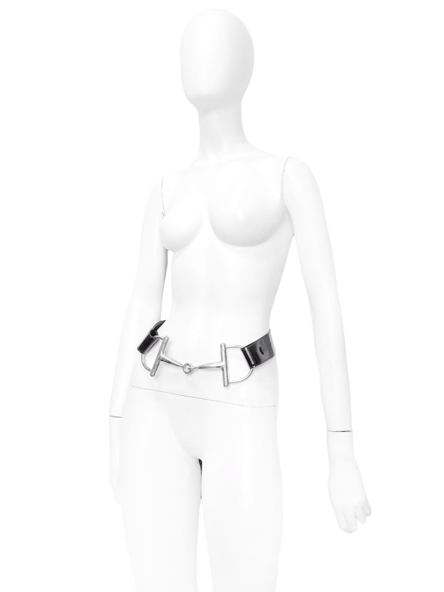 Gucci Fall 1995 Tom Ford Iconic Black Oversized Horsebit Patent Leather Belt 28