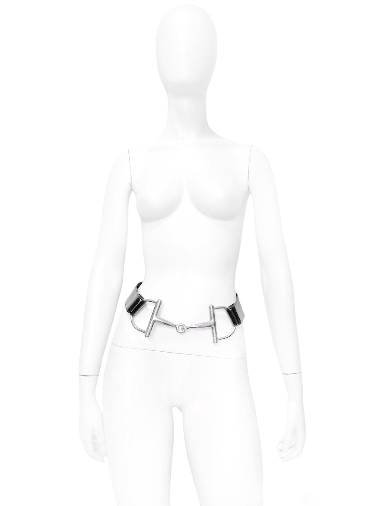 Gucci Fall 1995 Tom Ford Iconic Black Oversized Horsebit Patent Leather Belt 28