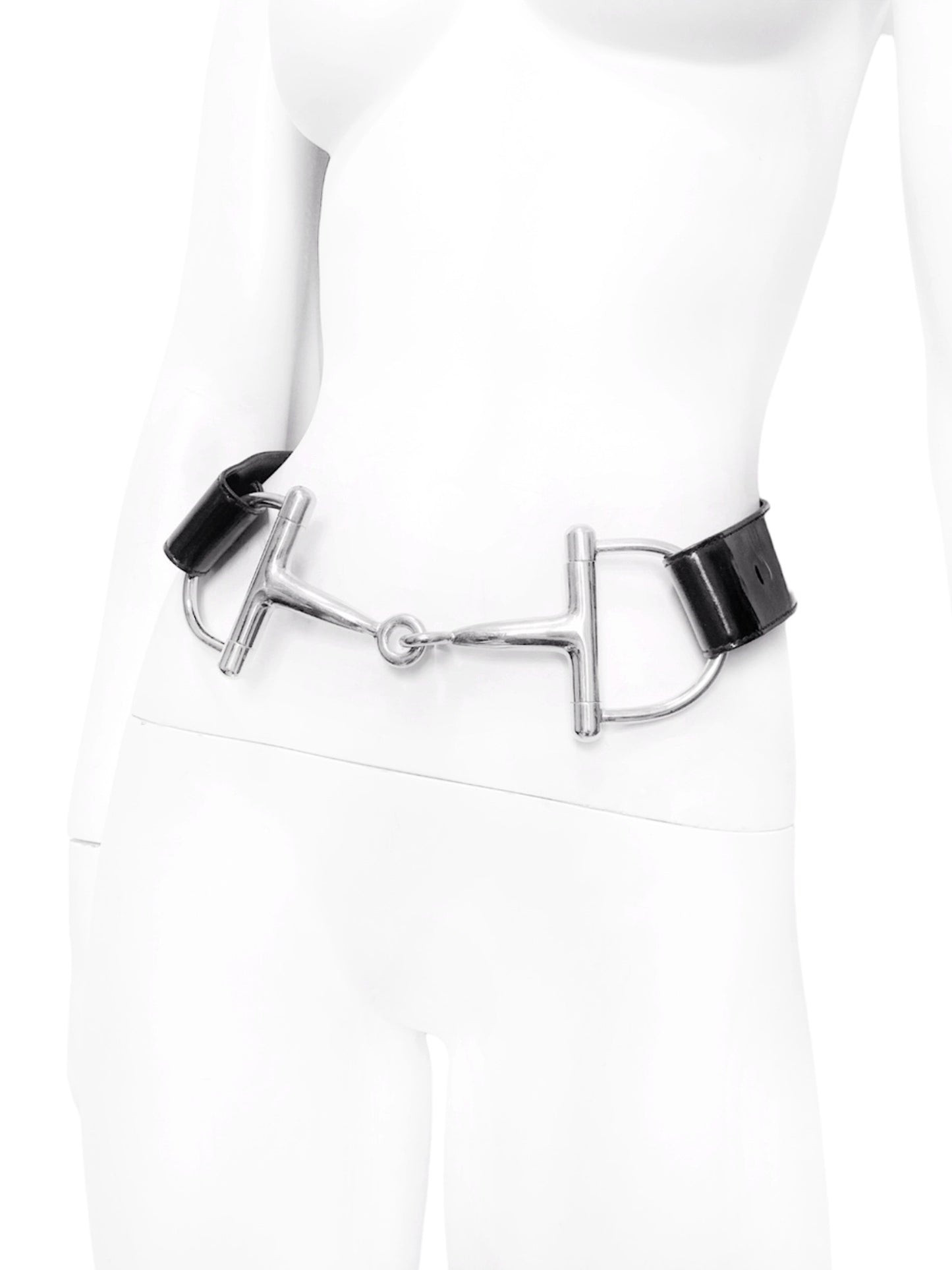 Gucci Fall 1995 Tom Ford Iconic Black Oversized Horsebit Patent Leather Belt 28