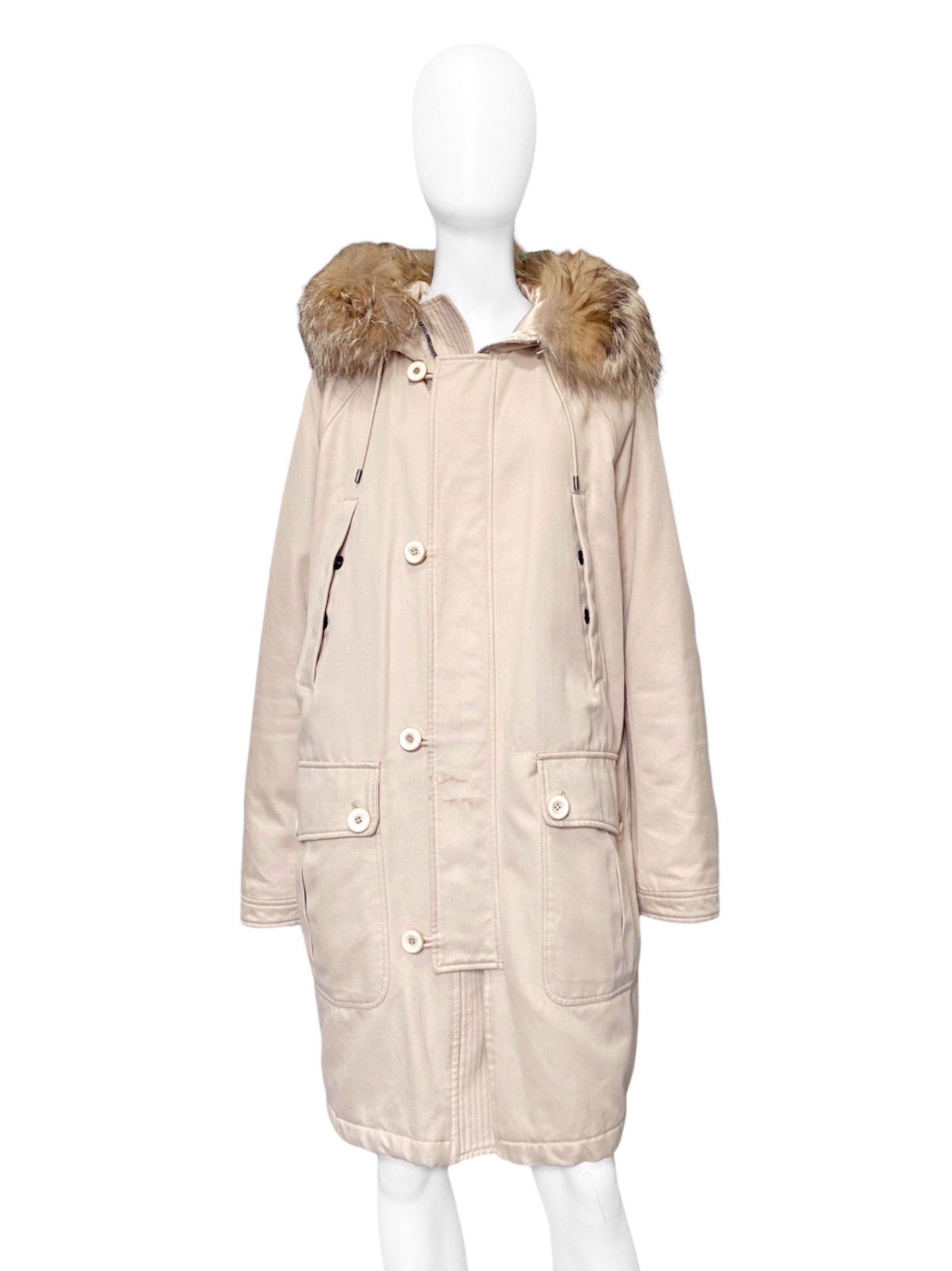 Gucci Fall 1998 Tom Ford Menswear Coyote Fur Hood N-3B Heavyweight Military Winter Coat 48