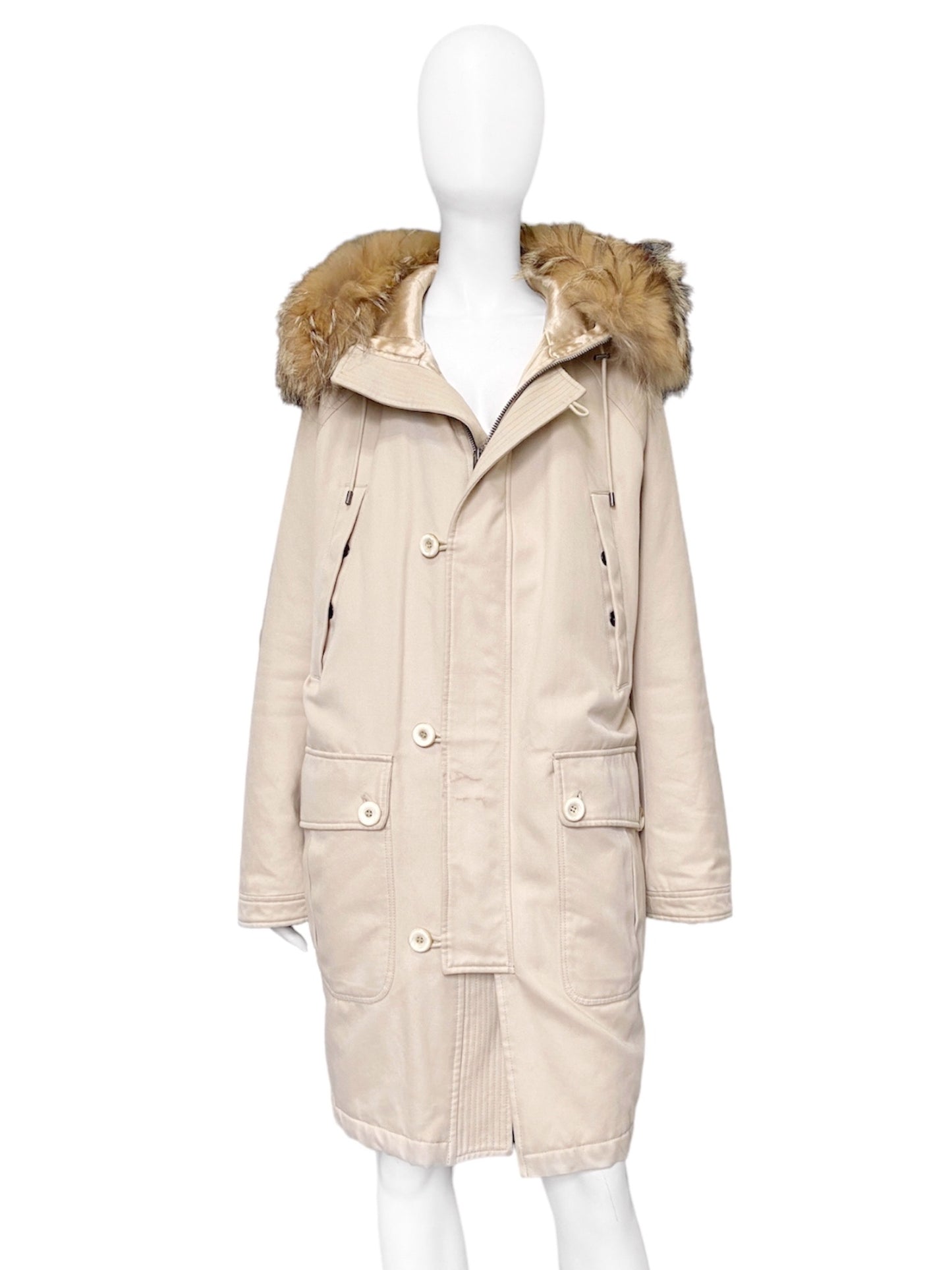 Gucci Fall 1998 Tom Ford Menswear Coyote Fur Hood N-3B Heavyweight Military Winter Coat 48