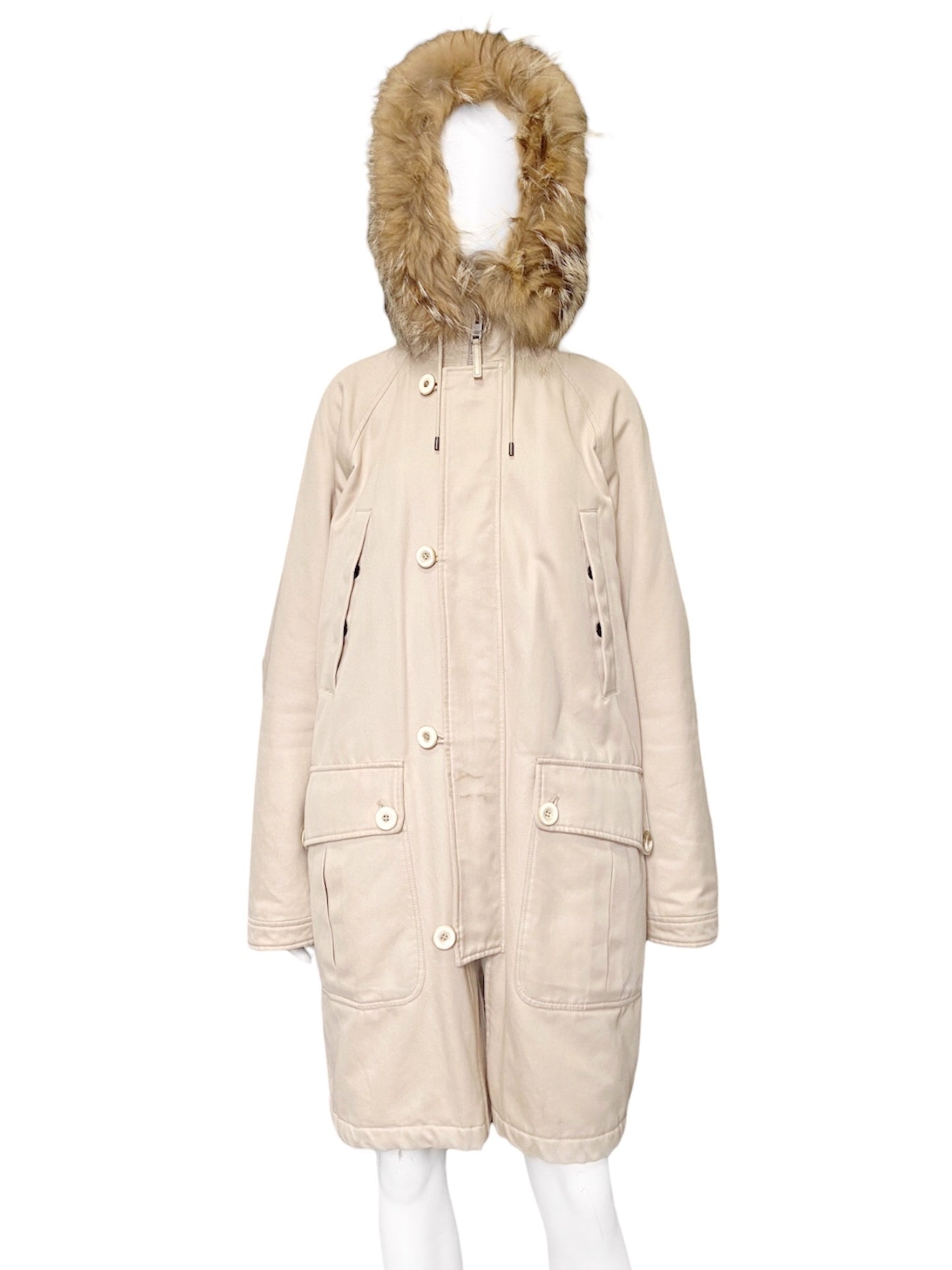 Gucci Fall 1998 Tom Ford Menswear Coyote Fur Hood N-3B Heavyweight Military Winter Coat 48