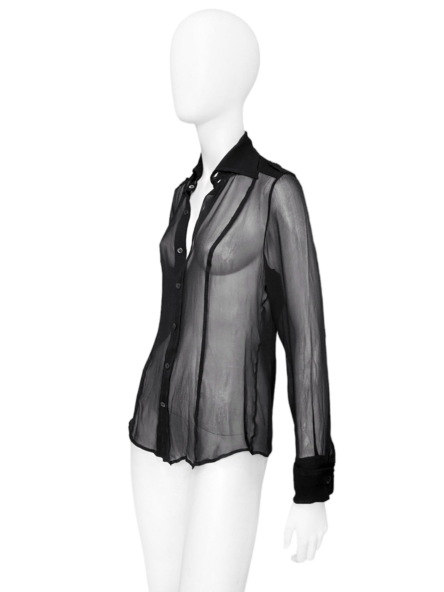 Gucci Fall 1996 Tom Ford Iconic Sheer Silk Shirt with Epaulettes 40