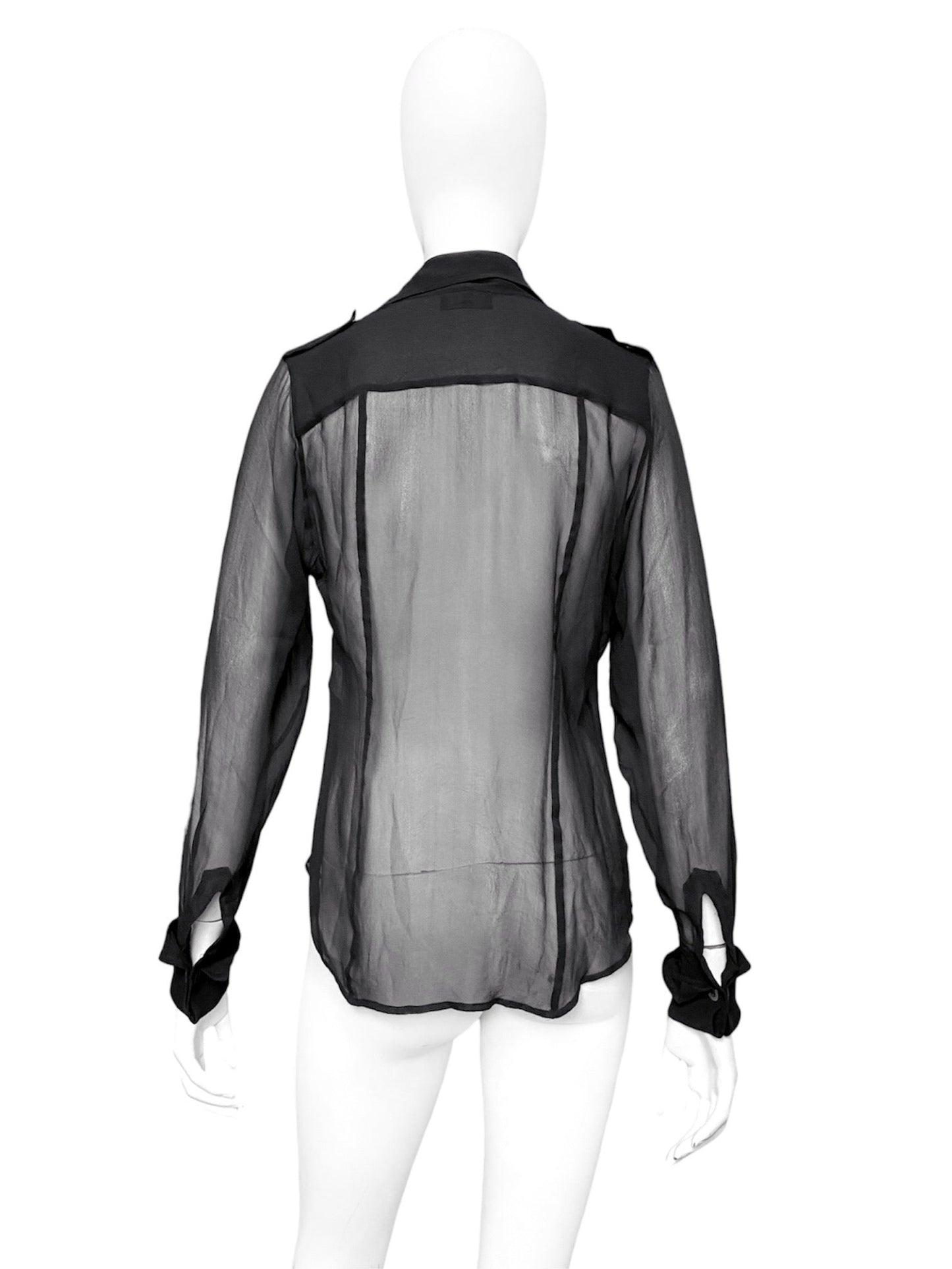 Gucci Fall 1996 Tom Ford Iconic Sheer Silk Shirt with Epaulettes 40