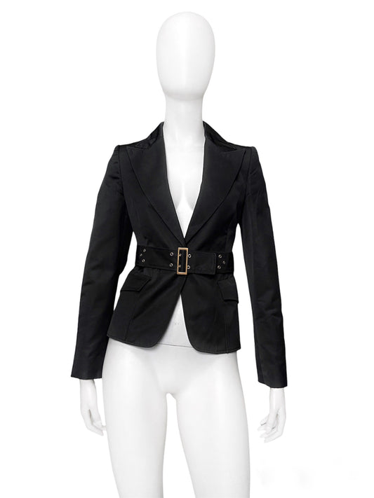Gucci Fall 2003 Tom Ford Black Belted Bondage Blazer Jacket 38