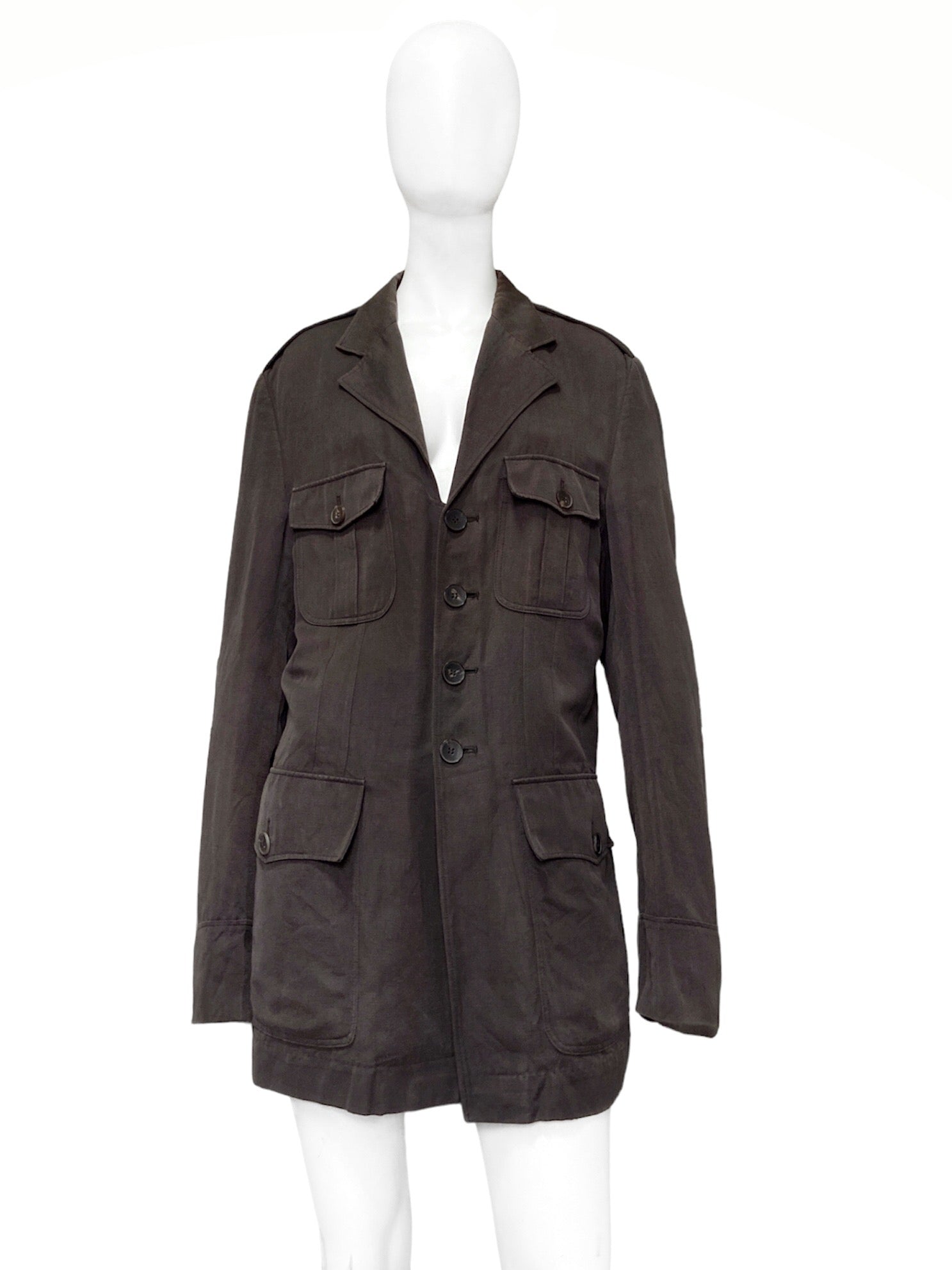 Gucci Spring 2003 Tom Ford Brown Military Jacket Coat 52 Dusty Archive