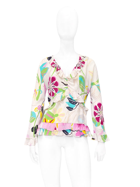 Gucci Spring 1999 Tom Ford Iconic Runway Ivory Floral Silk Ruffle Blouse Top 42